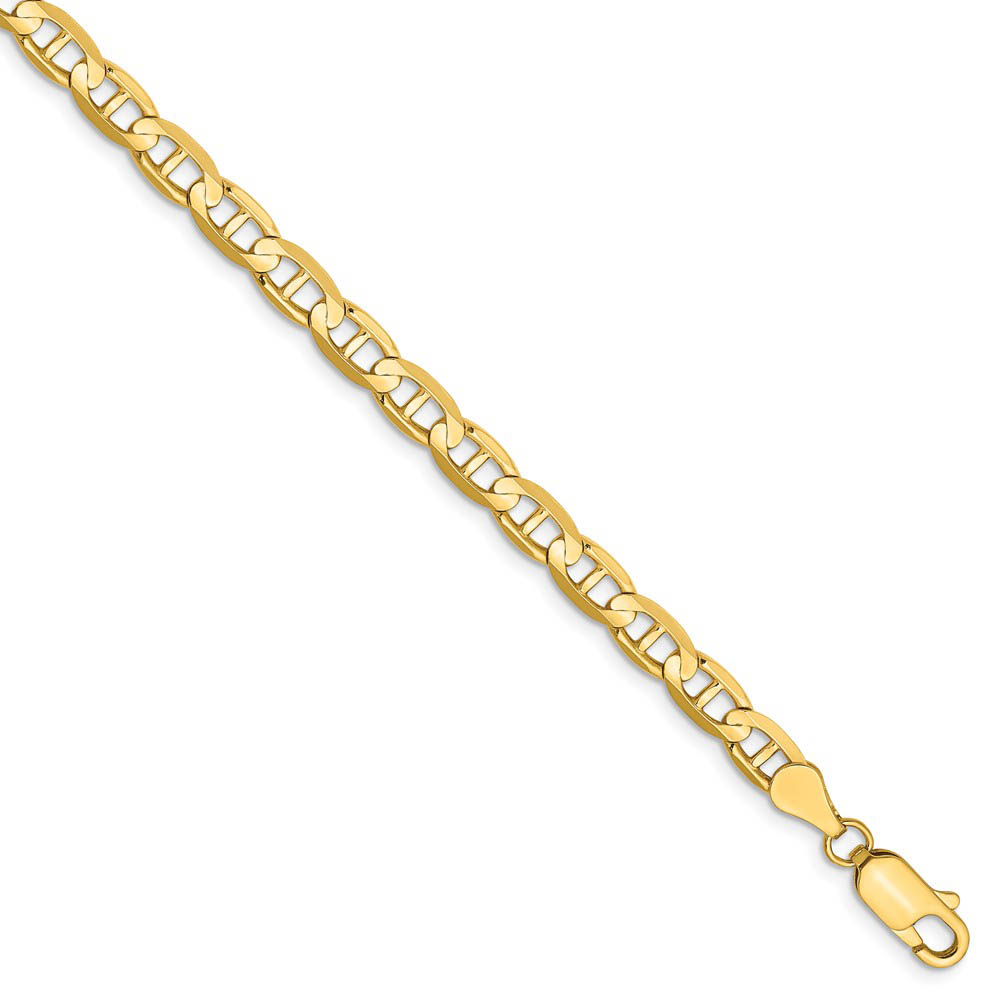 4.5mm, 14k Yellow Gold, Concave Anchor Chain Anklet or Bracelet, 9 In.