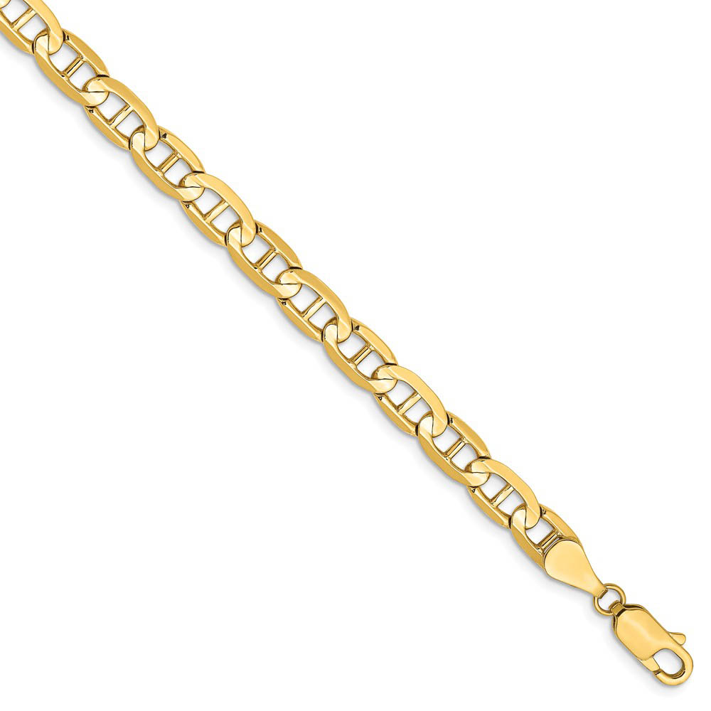 5.25mm, 14k Yellow Gold, Concave Anchor Chain Anklet or Bracelet, 9 In