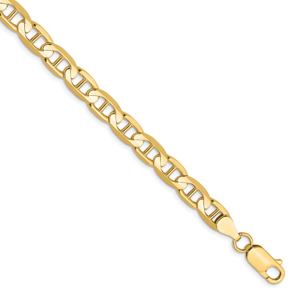 Men&#039;s 6.25mm, 14k Yellow Gold, Concave Anchor Chain Bracelet, 7 Inch