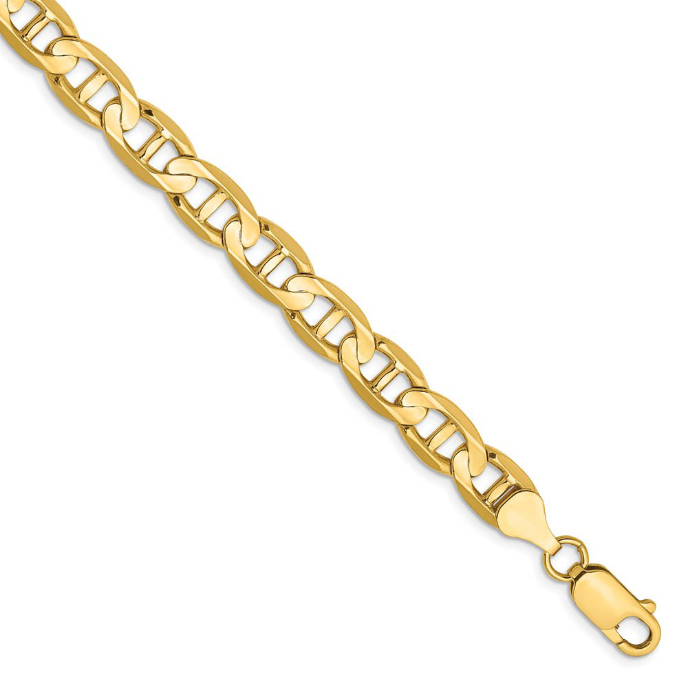 Men&#039;s 7mm, 14k Yellow Gold, Concave Anchor Chain Bracelet