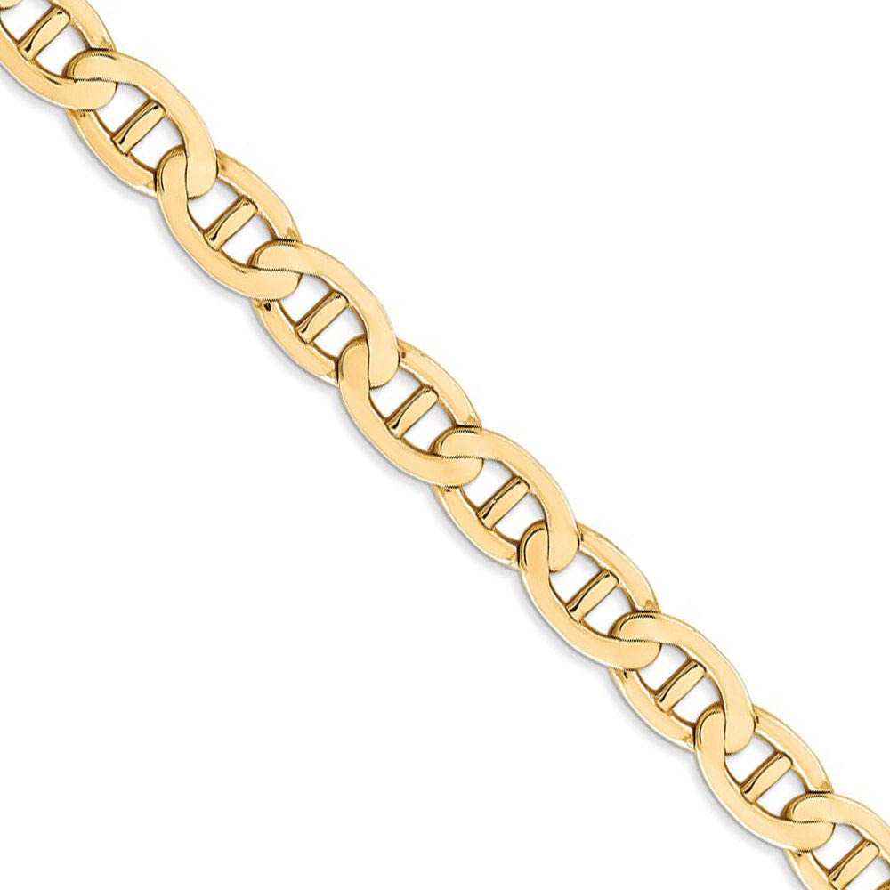 Men's 7mm, 14k Yellow Gold, Concave Anchor Chain Necklace