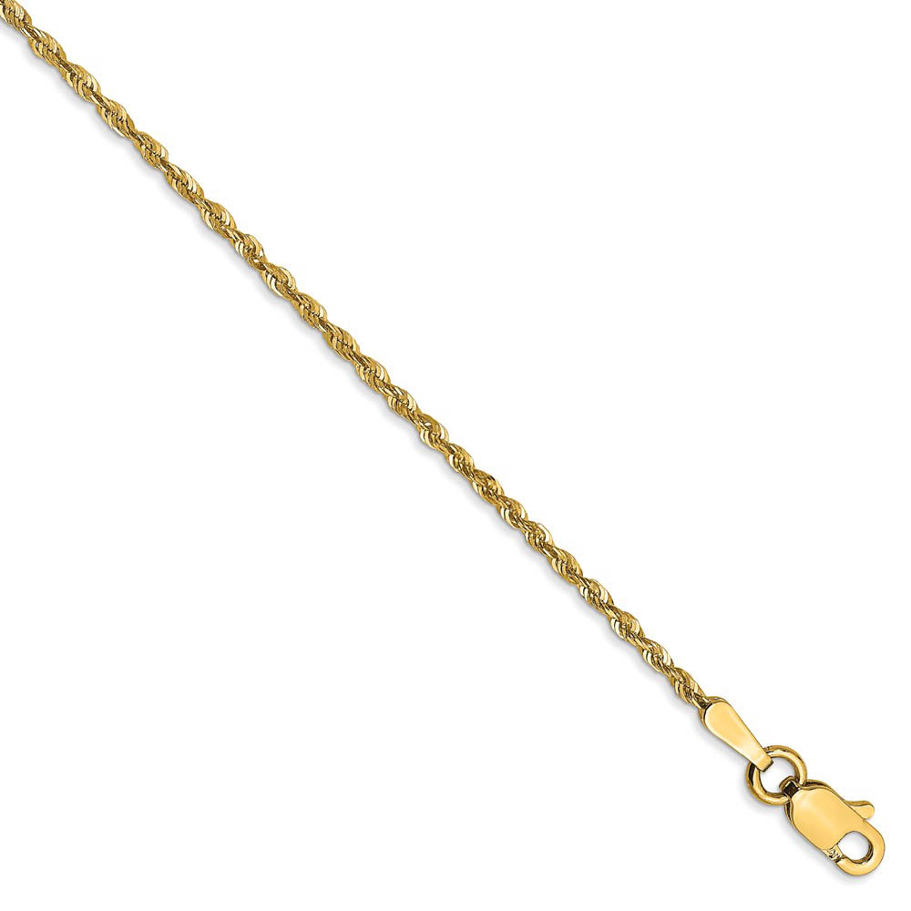 1.5mm, 14k Yellow Gold Light Diamond Cut Rope Chain Anklet