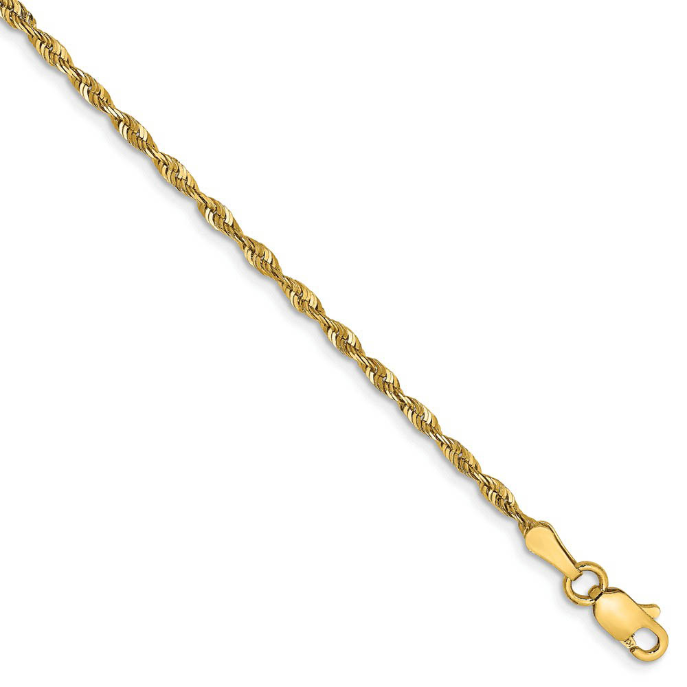 2mm, 14k Yellow Gold Light Diamond Cut Rope Chain Anklet or Bracelet