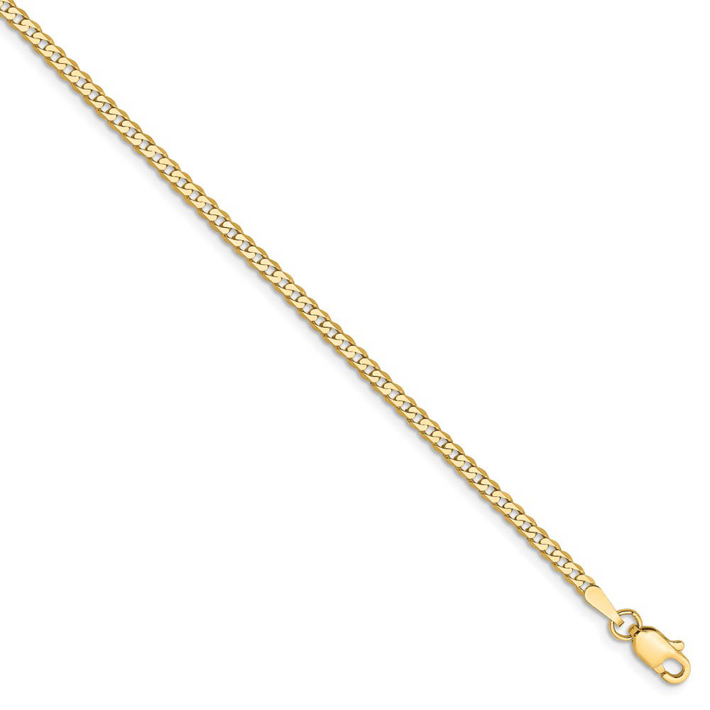 2.2mm, 14k Yellow Gold, Solid Beveled Curb Chain Bracelet, 7 Inch