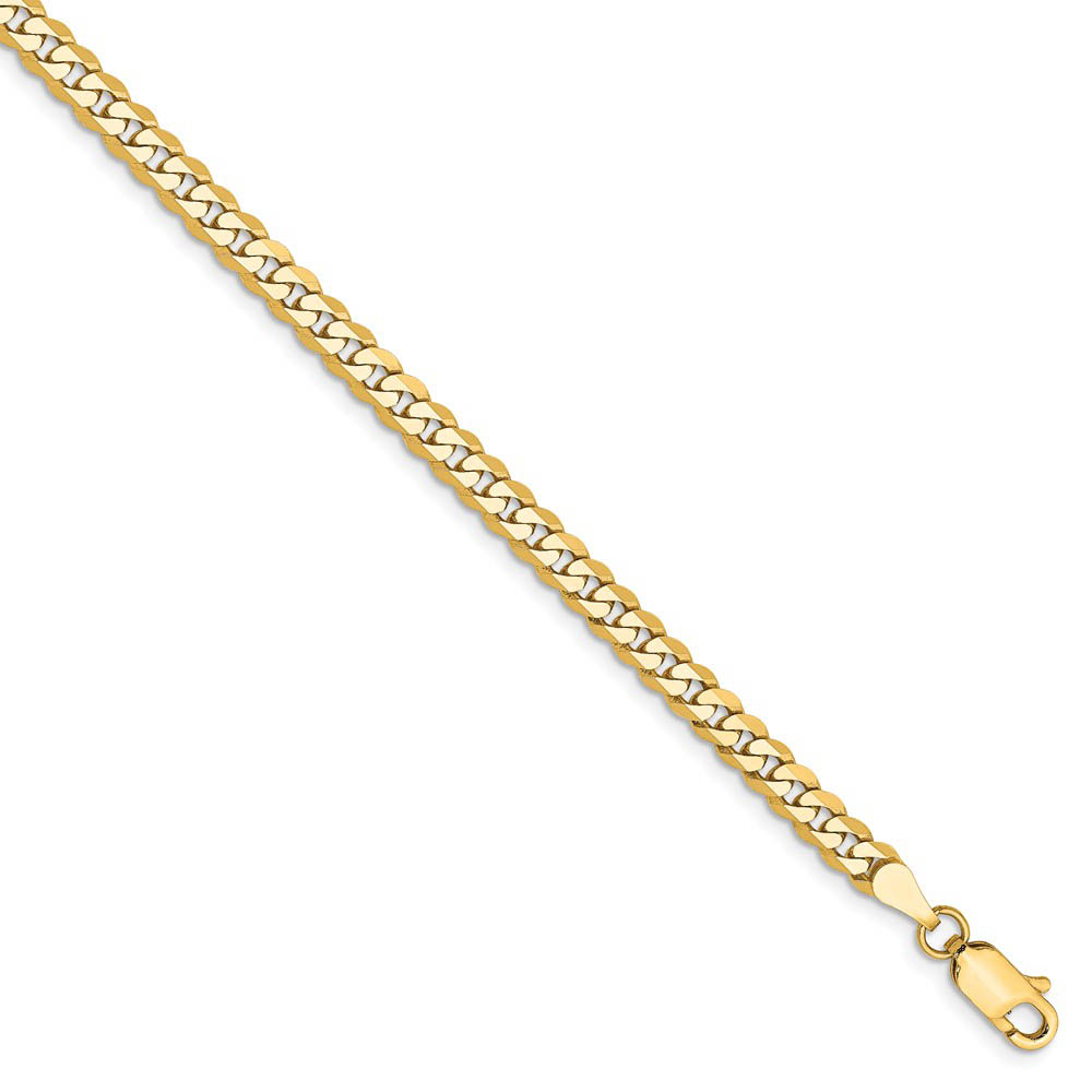 3.2mm 14k Yellow Gold Solid Beveled Curb Chain Anklet or Bracelet, 9in