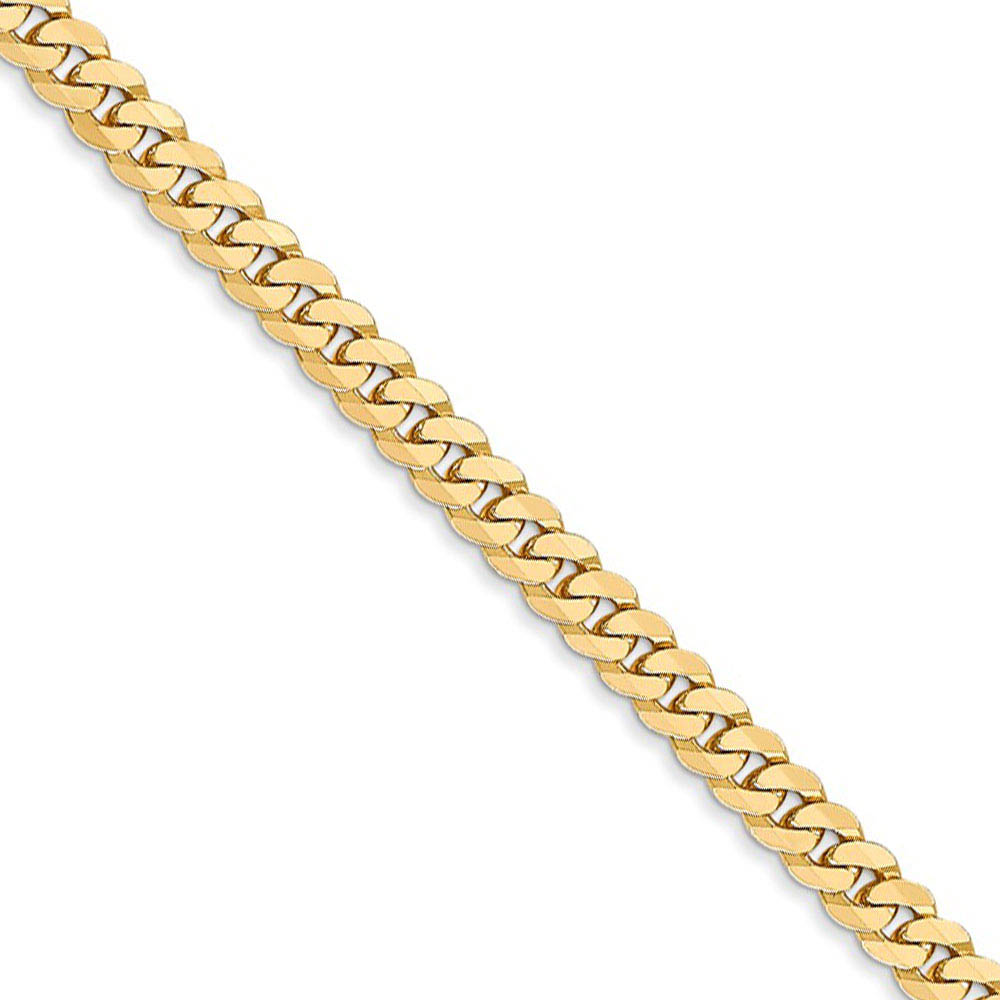 3.2mm, 14k Yellow Gold, Solid Beveled Curb Chain Necklace, 18 Inch