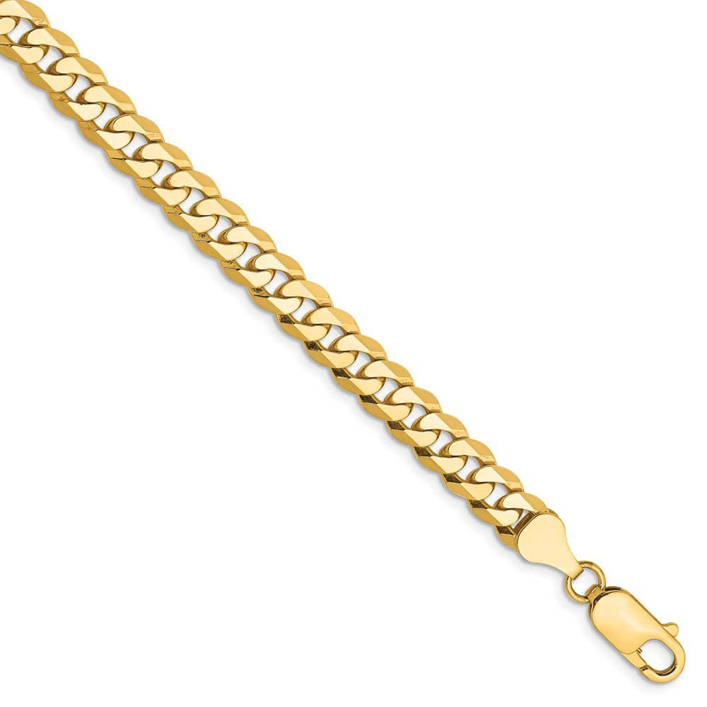 Men&#039;s 6.25mm 14k Yellow Gold Solid Beveled Curb Chain Bracelet, 7 Inch