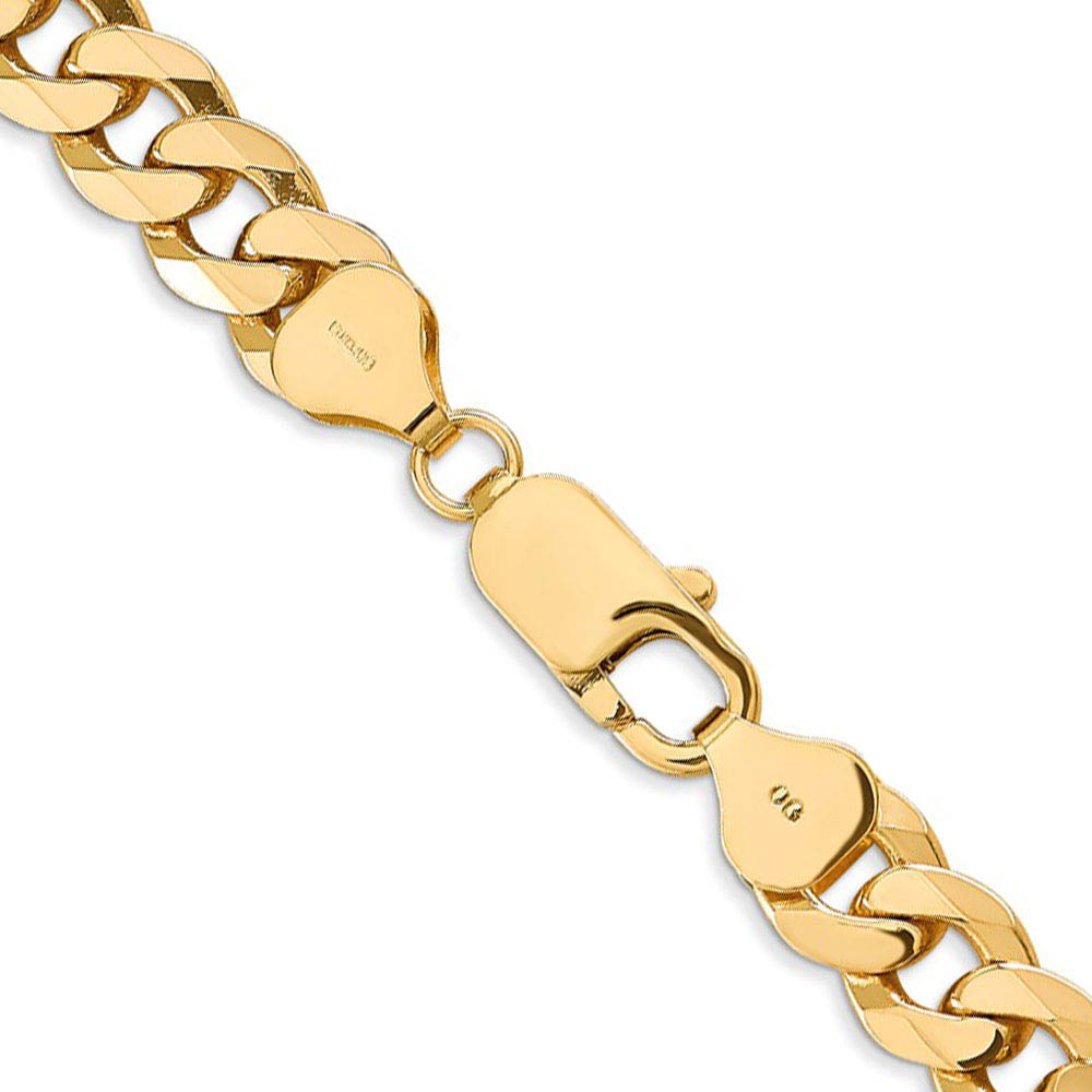 Men&#039;s 8mm 14k Yellow Gold Solid Beveled Curb Chain Bracelet