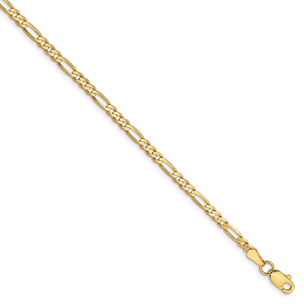 2.75mm, 14k Yellow Gold, Flat Figaro Chain Bracelet, 7 Inch