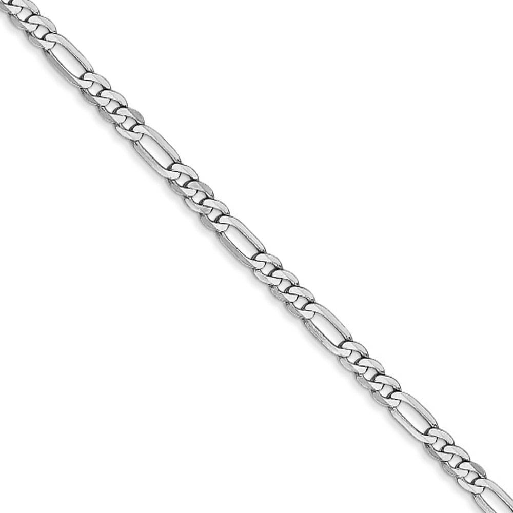 2.75mm, 14k White Gold, Flat Figaro Chain Bracelet, 7 Inch