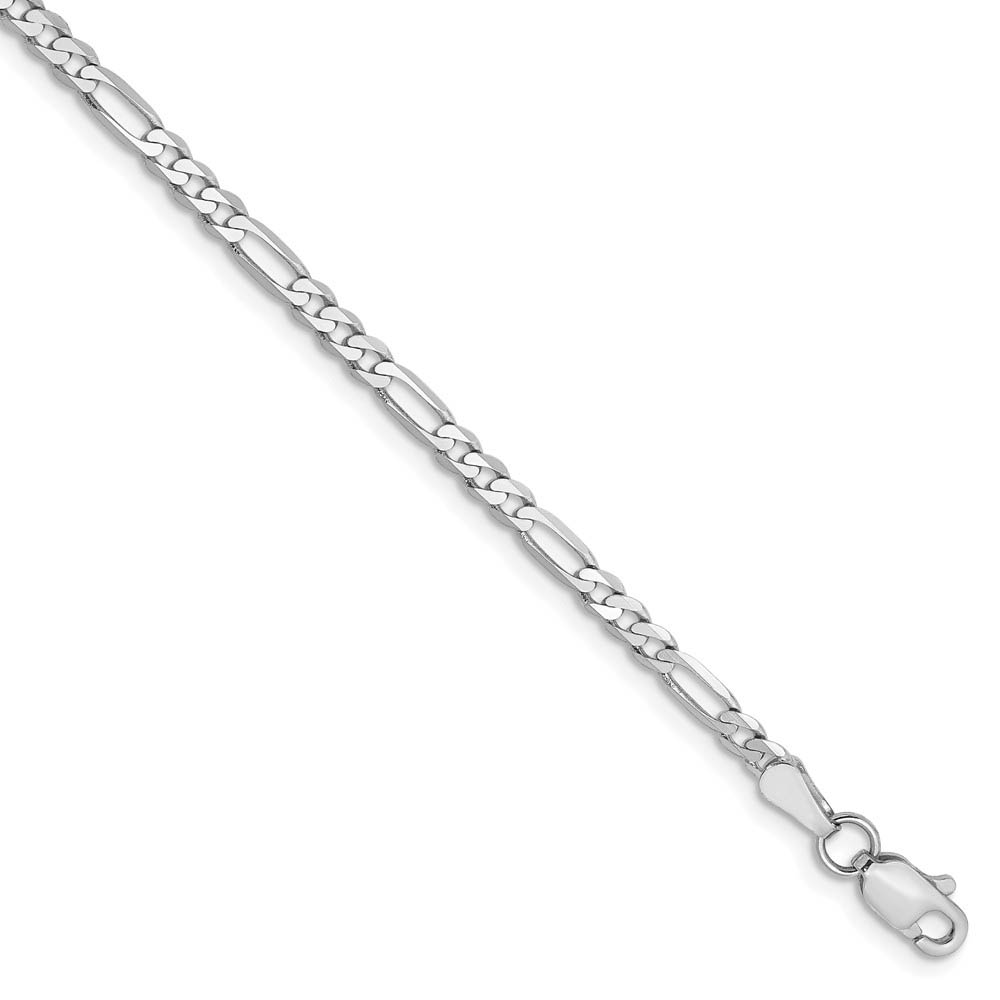 2.75mm, 14k White Gold, Flat Figaro Chain Anklet, 9 Inch