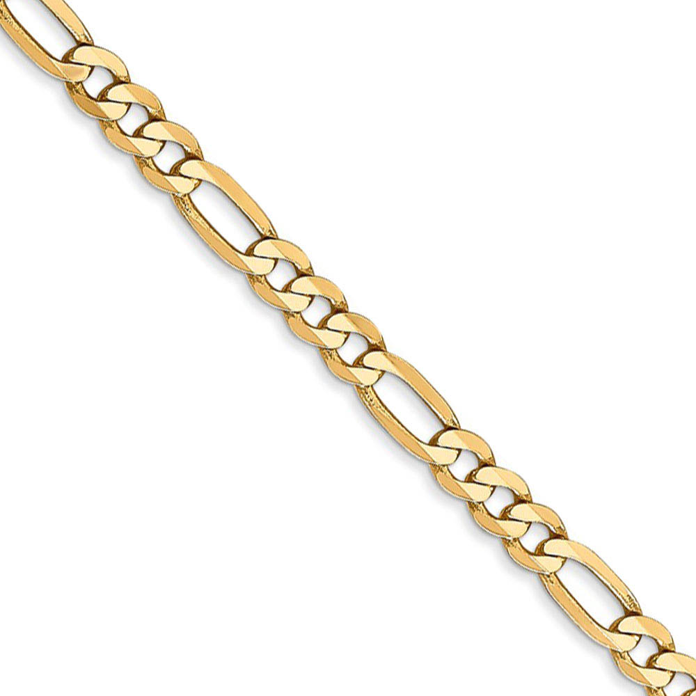 4mm, 14k Yellow Gold, Flat Figaro Chain Bracelet, 8 Inch