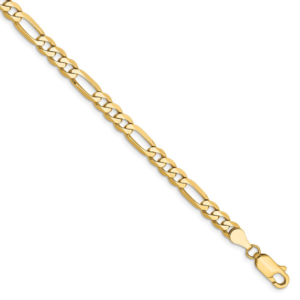 4.75mm, 14k Yellow Gold, Flat Figaro Chain Bracelet