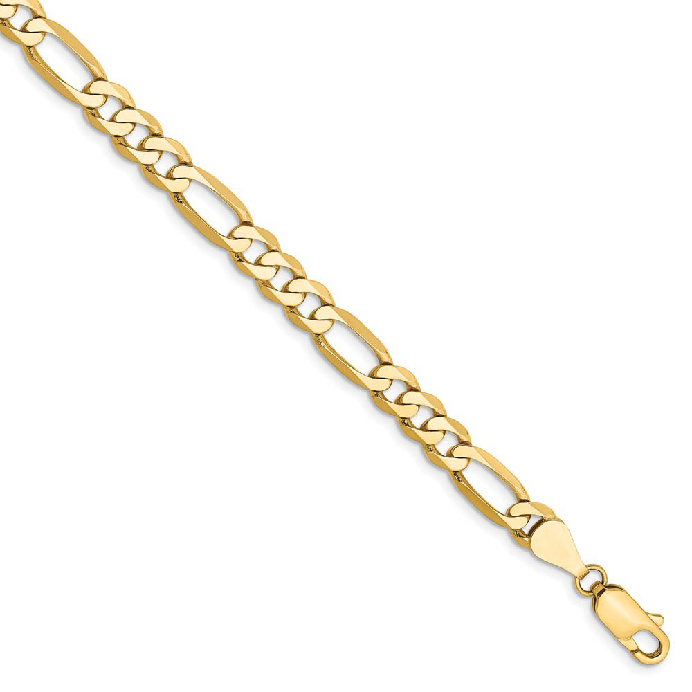 5.25mm, 14k Yellow Gold, Flat Figaro Chain Anklet or Bracelet