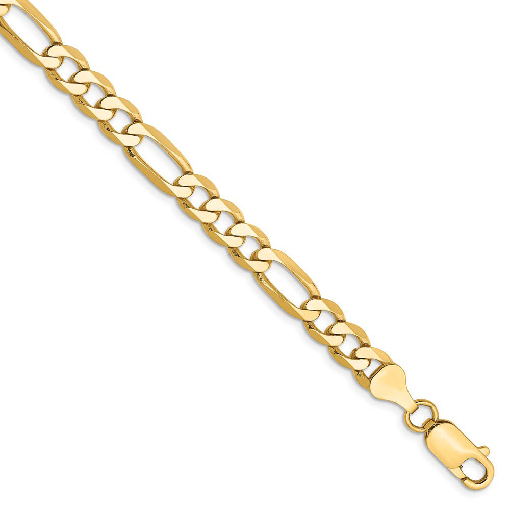 Men&#039;s 6.25mm, 14k Yellow Gold, Flat Figaro Chain Bracelet, 7 Inch