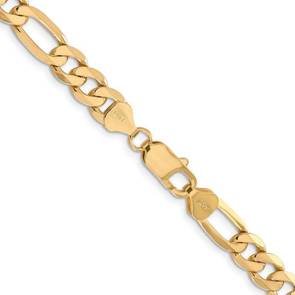 Men&#039;s 7.5mm, 14k Yellow Gold, Flat Figaro Chain Bracelet, 8 Inch