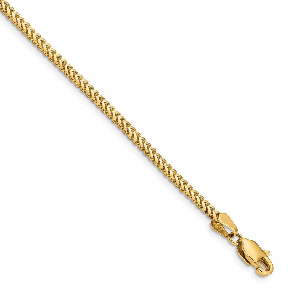 2mm, 14k Yellow Gold, Solid Franco Chain Bracelet, 7 Inch