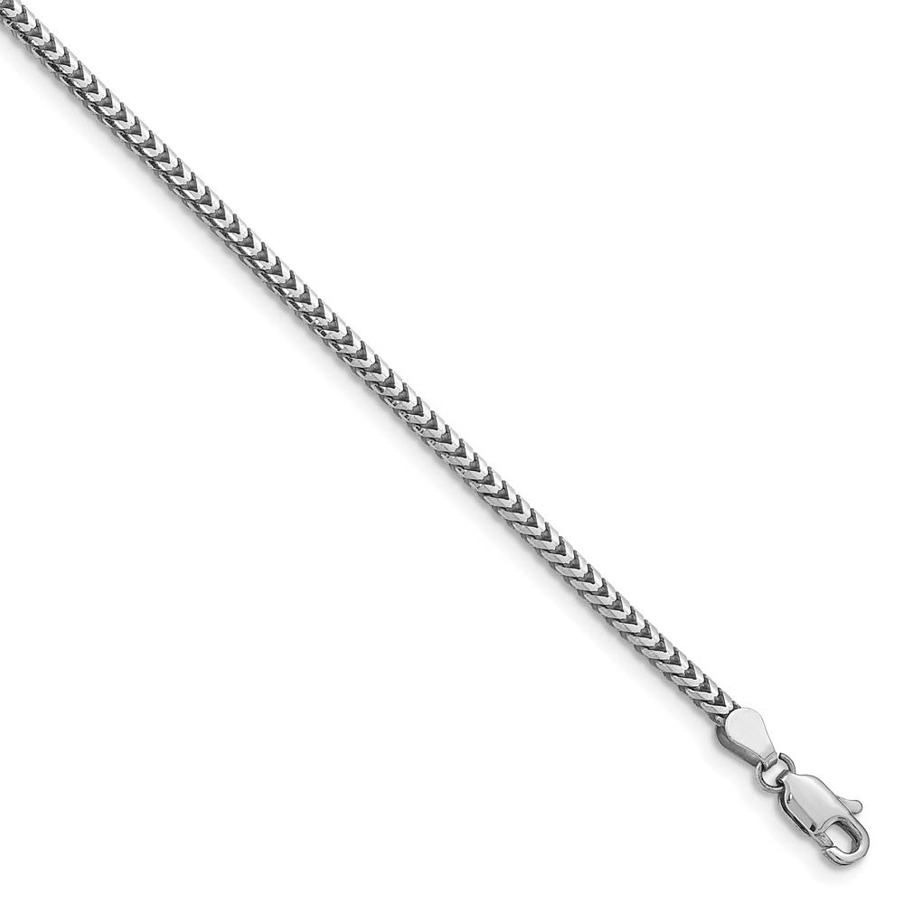 2.5mm, 14k White Gold, Solid Franco Chain Bracelet, 7 Inch