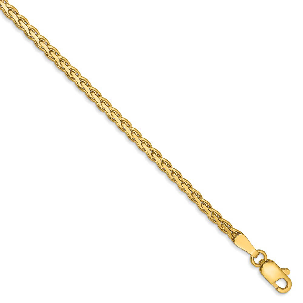 2.5mm, 14k Yellow Gold, Flat Wheat Chain Bracelet
