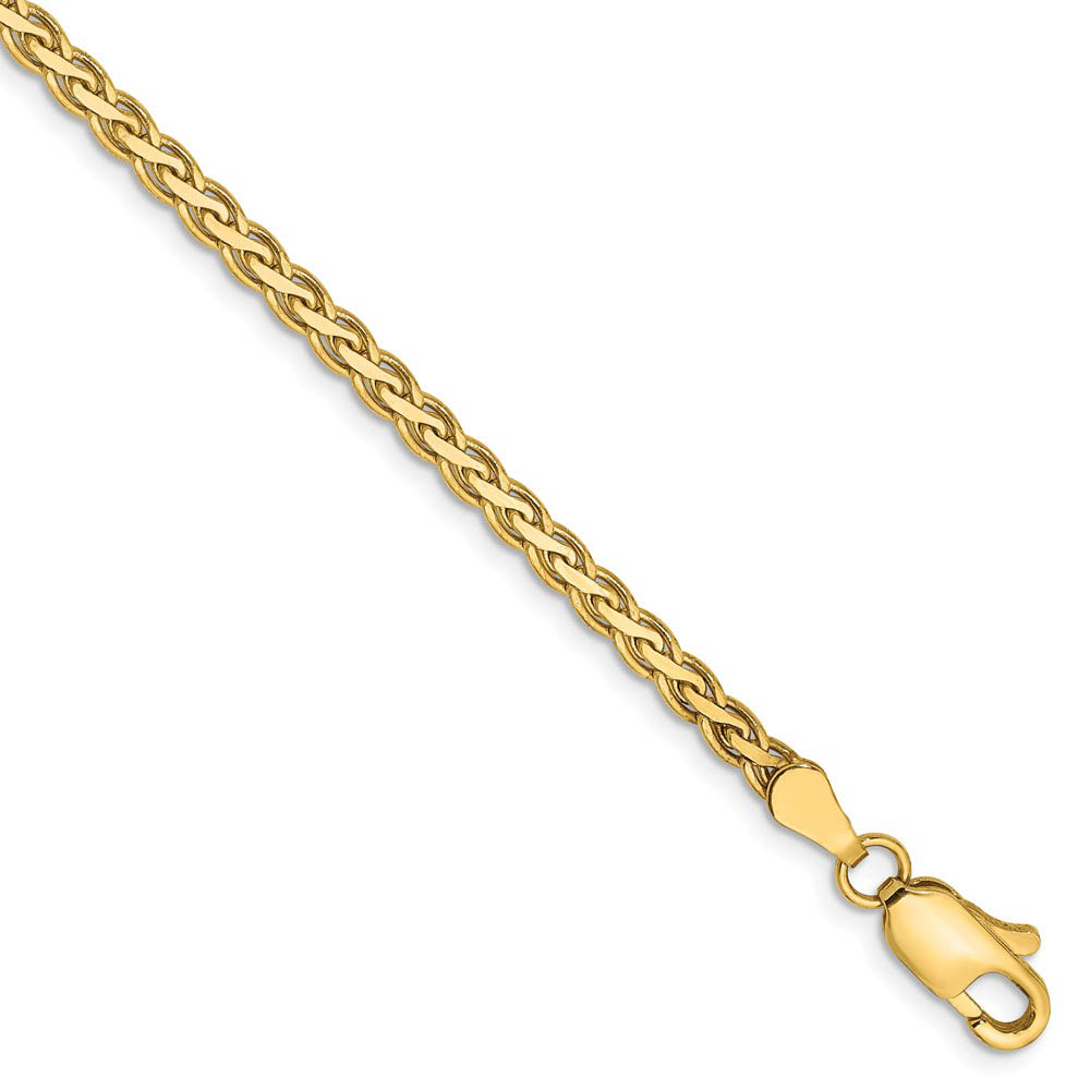 3mm, 14k Yellow Gold, Flat Wheat Chain Bracelet