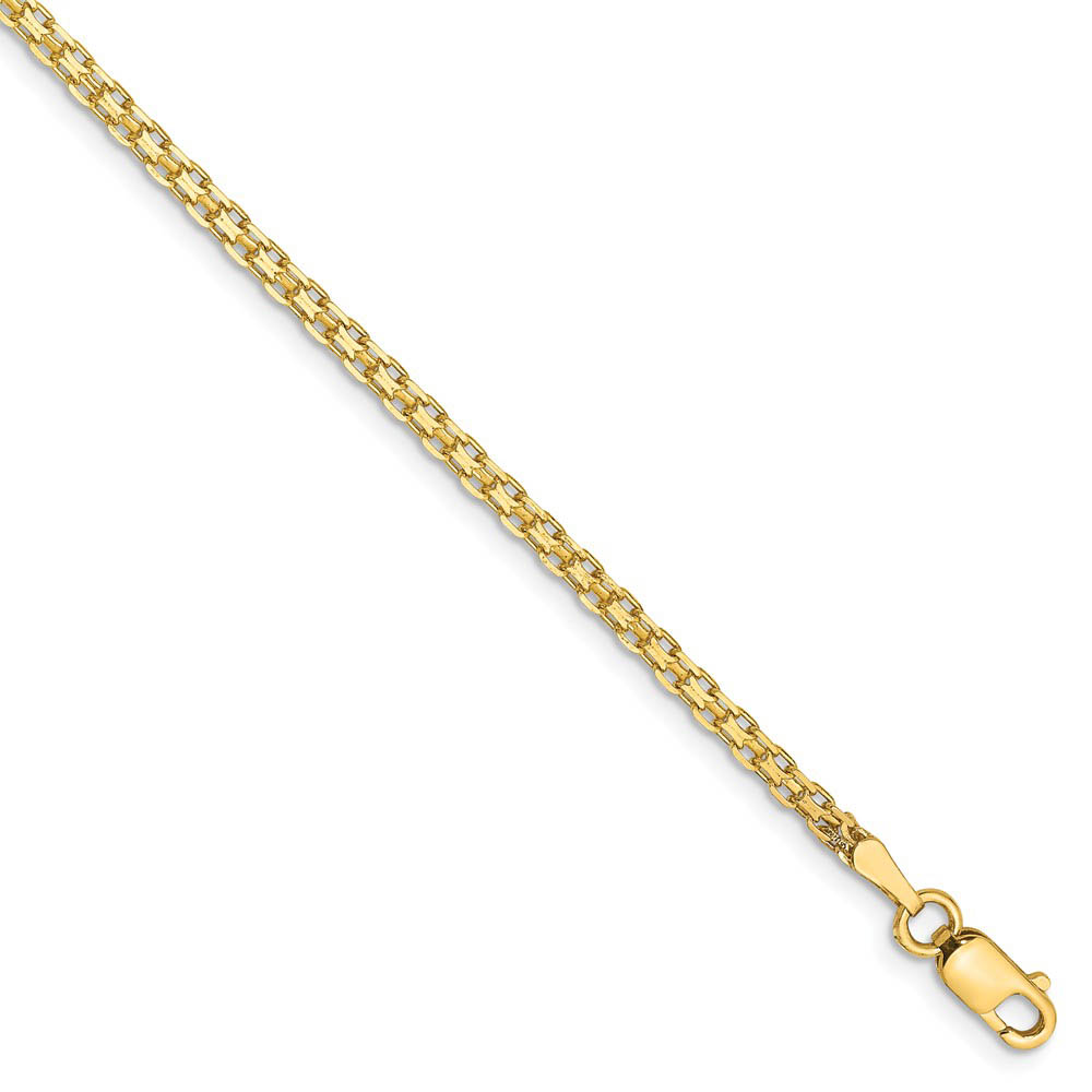 2mm, 14k Yellow Gold, Flat Bismark Mesh Chain Anklet