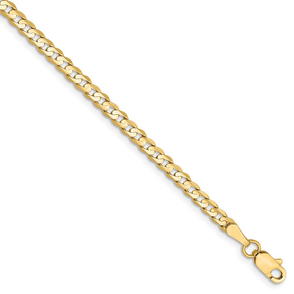 3mm, 14k Yellow Gold, Open Concave Curb Chain Bracelet