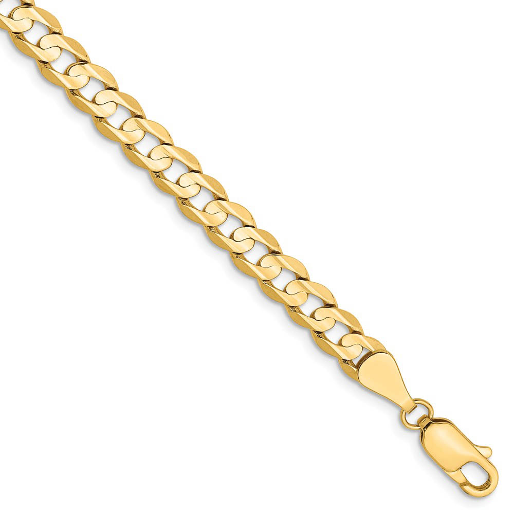 5.25mm, 14k Yellow Gold, Open Concave Curb Chain Bracelet