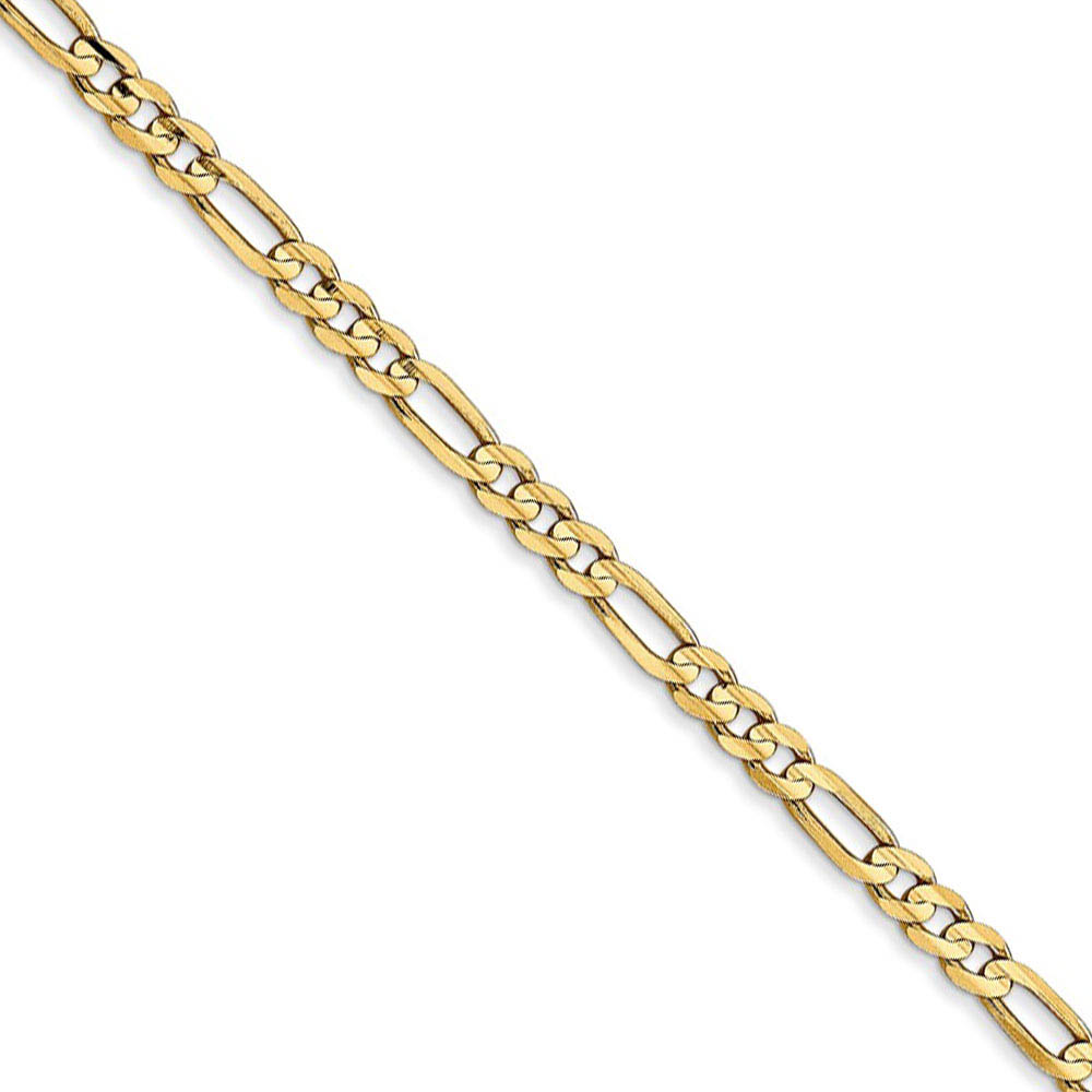 3mm, 14k Yellow Gold, Open Concave Figaro Chain Necklace, 16 Inch