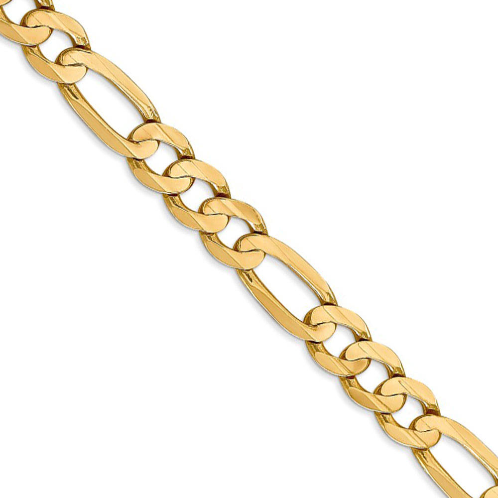 Men's 7.5mm, 14k Yellow Gold, Open Concave Figaro Chain Bracelet, 9 In