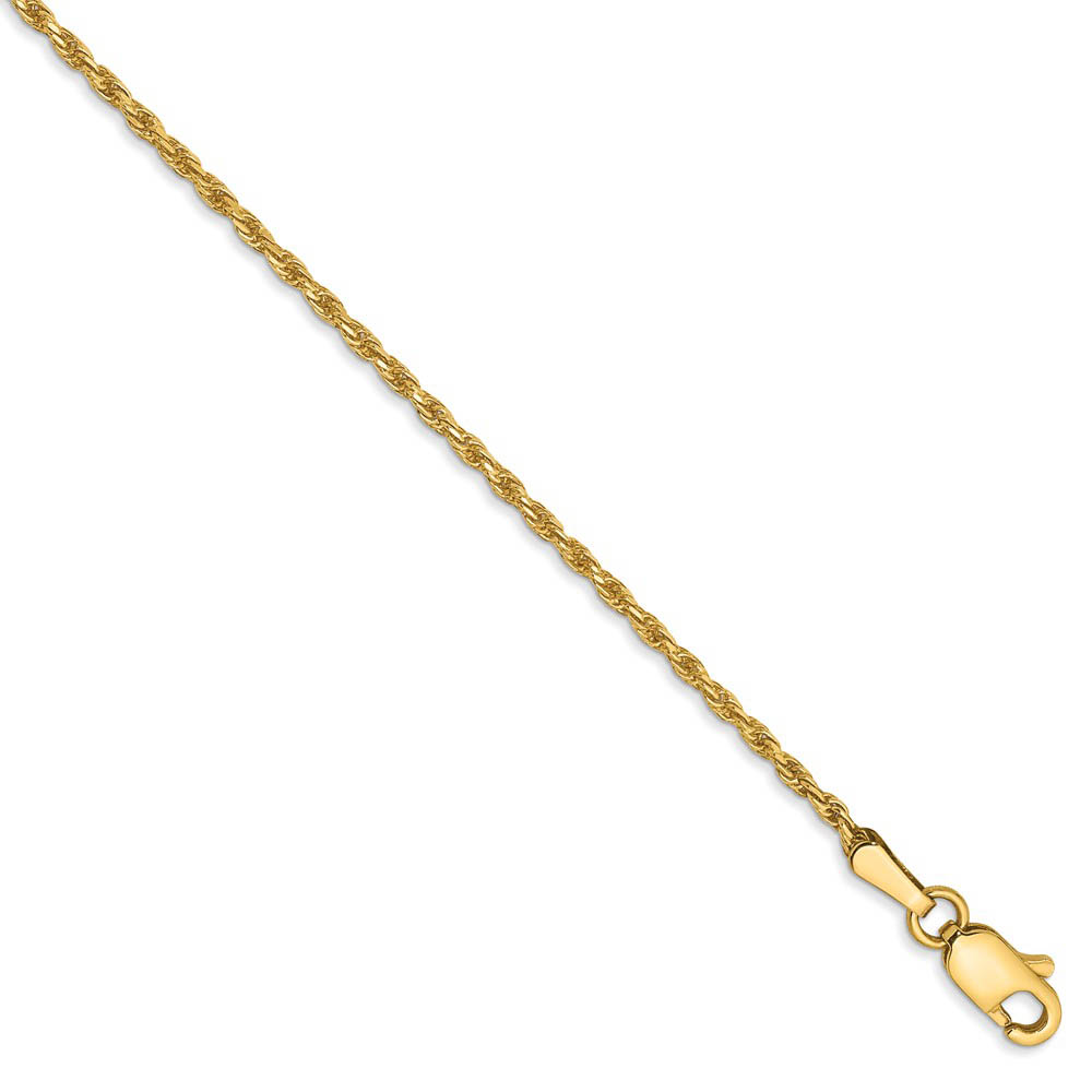 1.3mm, 14k Yellow Gold, D/C Rope Chain Anklet or Bracelet