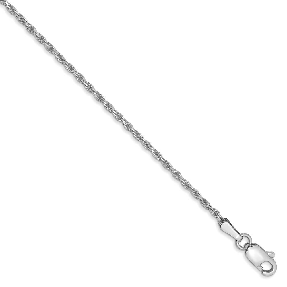 1.3mm, 14k White Gold, Diamond Cut Rope Chain Bracelet, 6 Inch