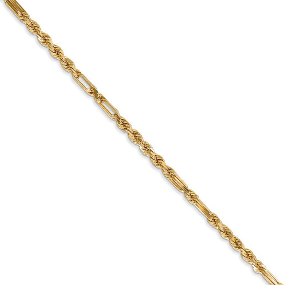 2.5mm, 14k Yellow Gold, Diamond Cut, Milano Rope Chain Necklace, 18in