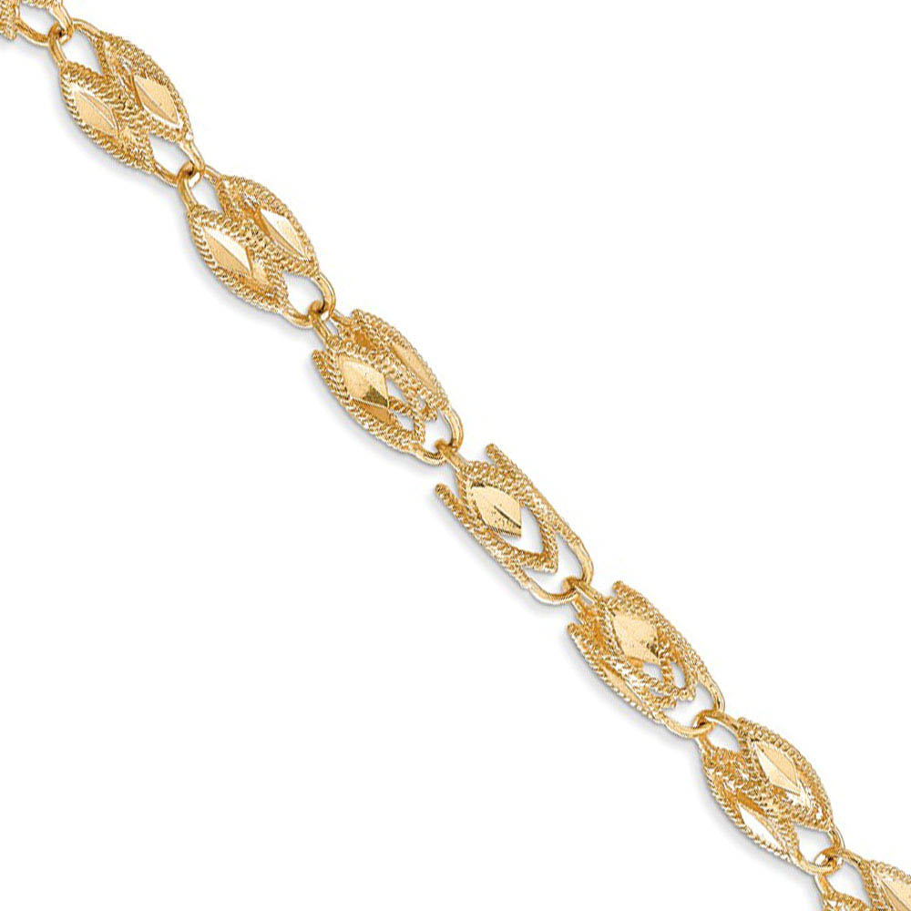 4mm, 14k Yellow Gold, D/C Marquise Hollow Link Necklace
