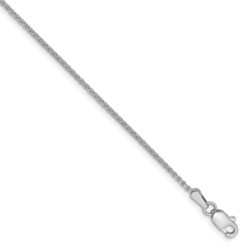 1.2mm, 14k White Gold, Diamond Cut Solid Spiga Chain Anklet, 9 Inch