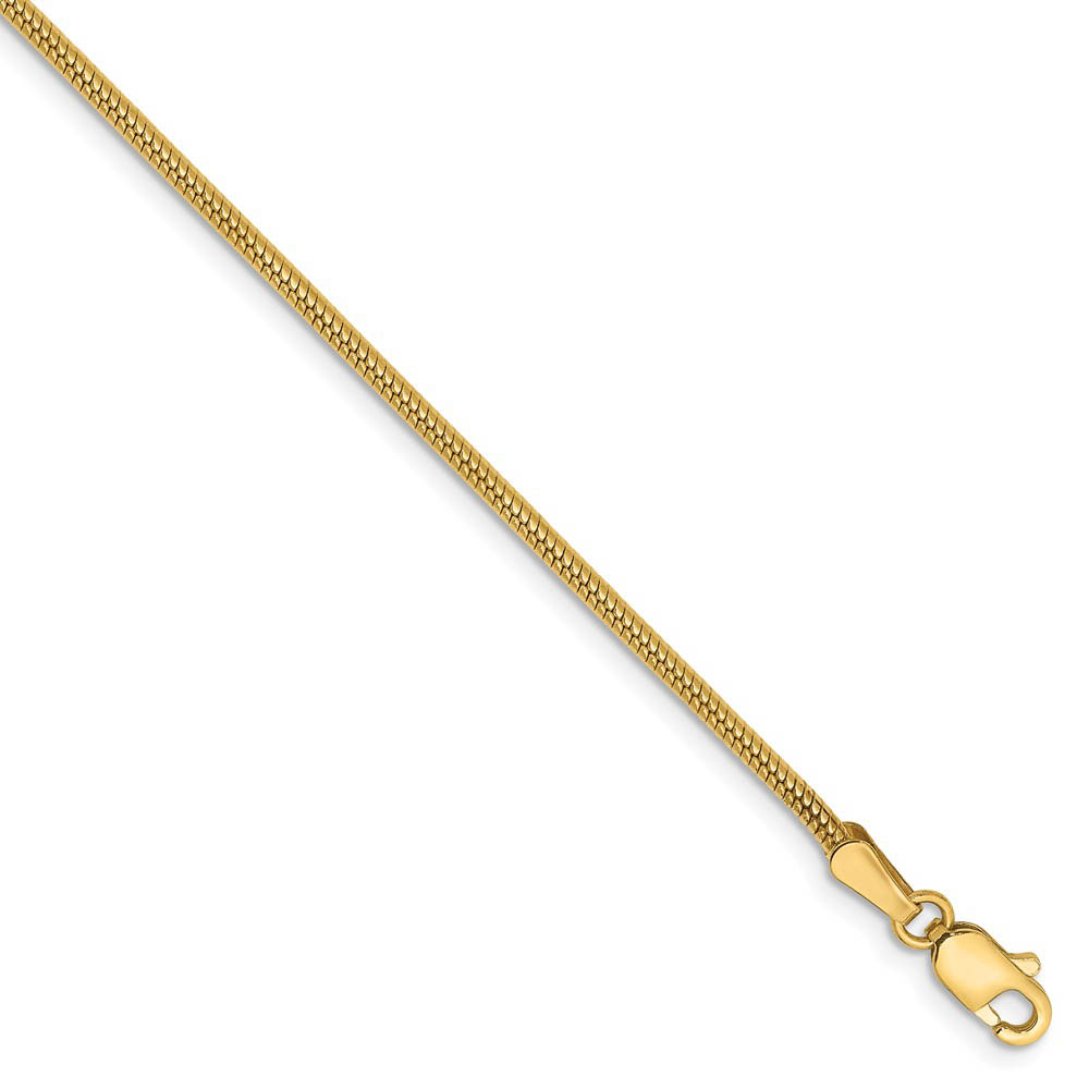 1.6mm, 14k Yellow Gold, Round Solid Snake Chain Bracelet, 7 Inch