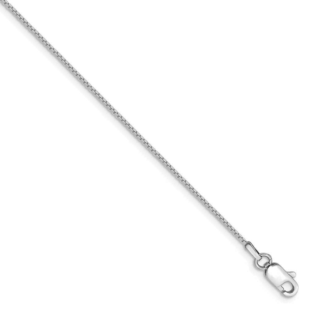 0.9mm, 14k White Gold, Box Chain Bracelet