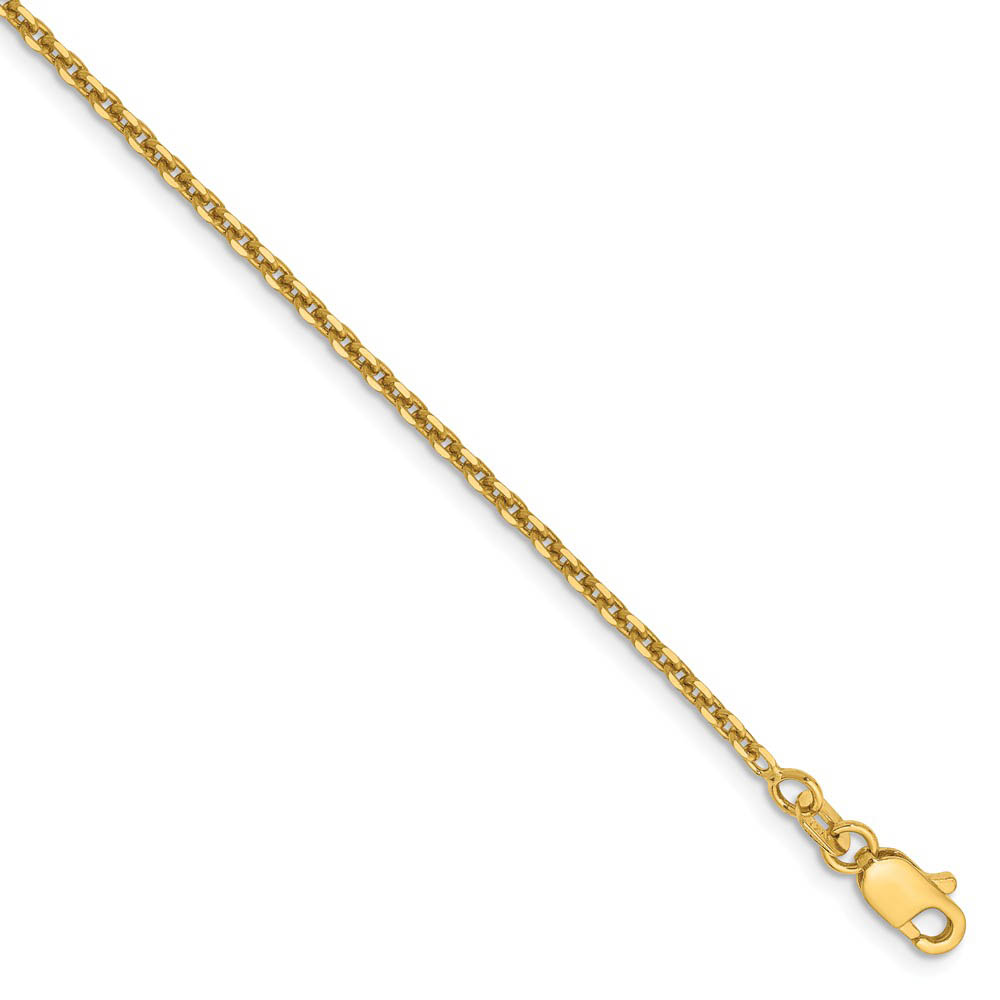 1.65mm 14k Yellow Gold Diamond Cut Solid Cable Chain Anklet