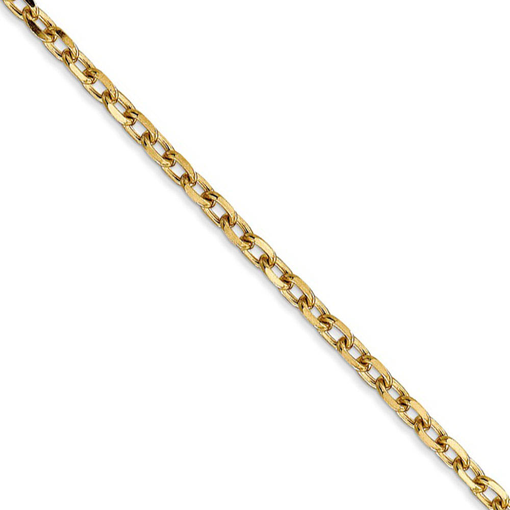 3mm, 14k Yellow Gold Diamond Cut Solid Cable Chain Necklace, 16 Inch