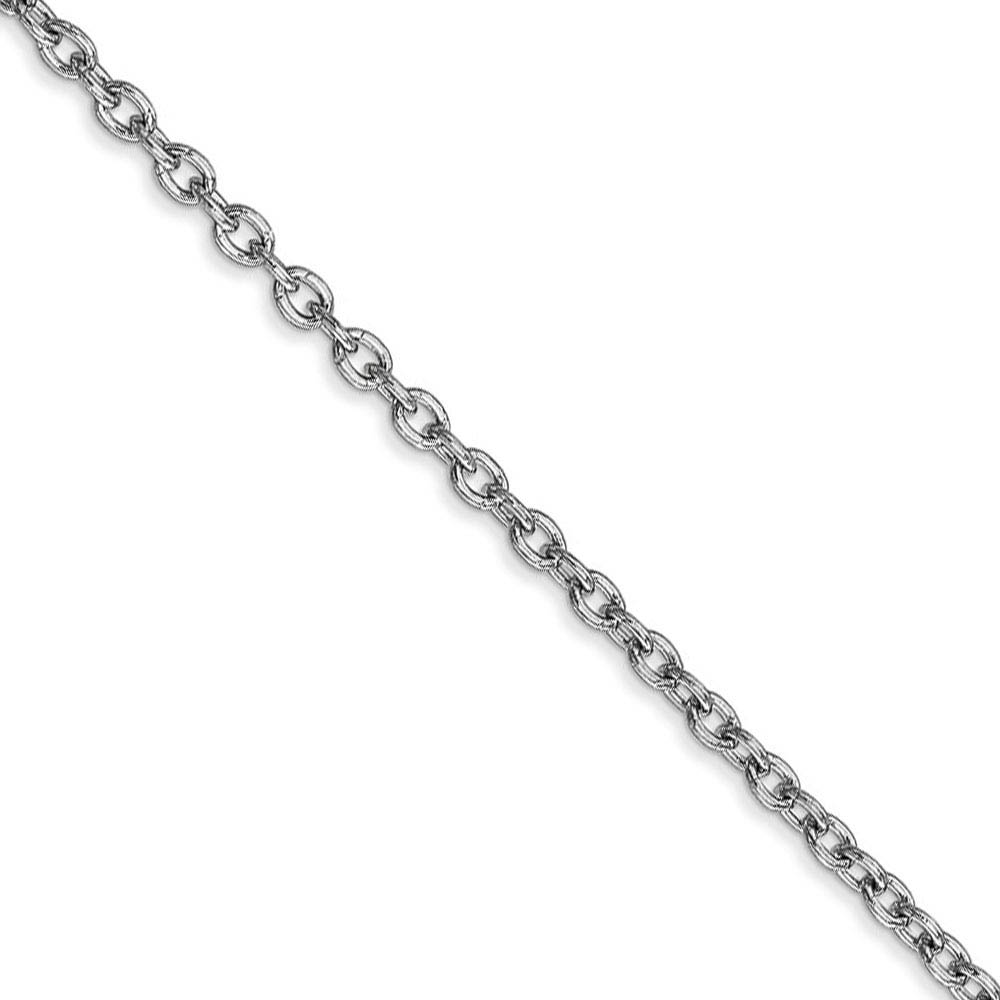 2.4mm, 14k White Gold Solid Link Cable Chain Necklace, 16 Inch