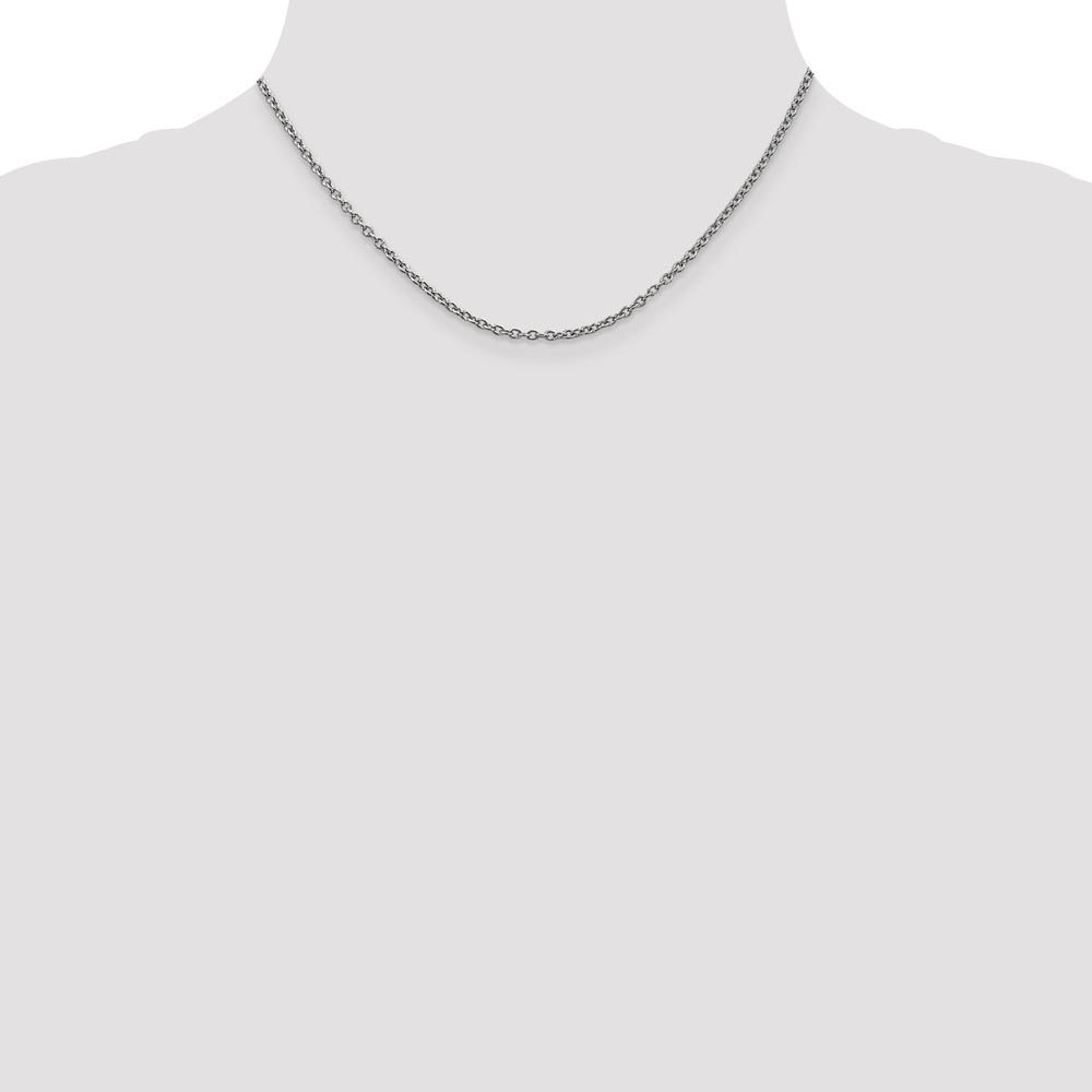 2.4mm, 14k White Gold Solid Link Cable Chain Necklace