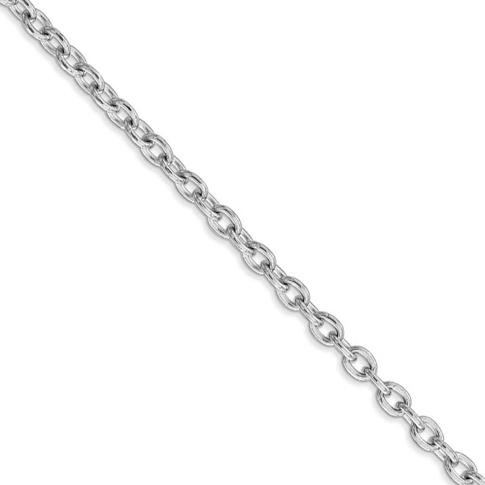 3.2mm, 14k White Gold Solid Link Cable Chain Necklace, 16 Inch