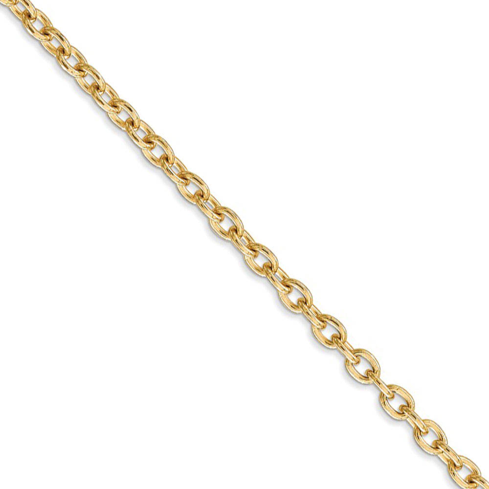 3.2mm, 14k Yellow Gold Solid Link Cable Chain Necklace, 16 Inch