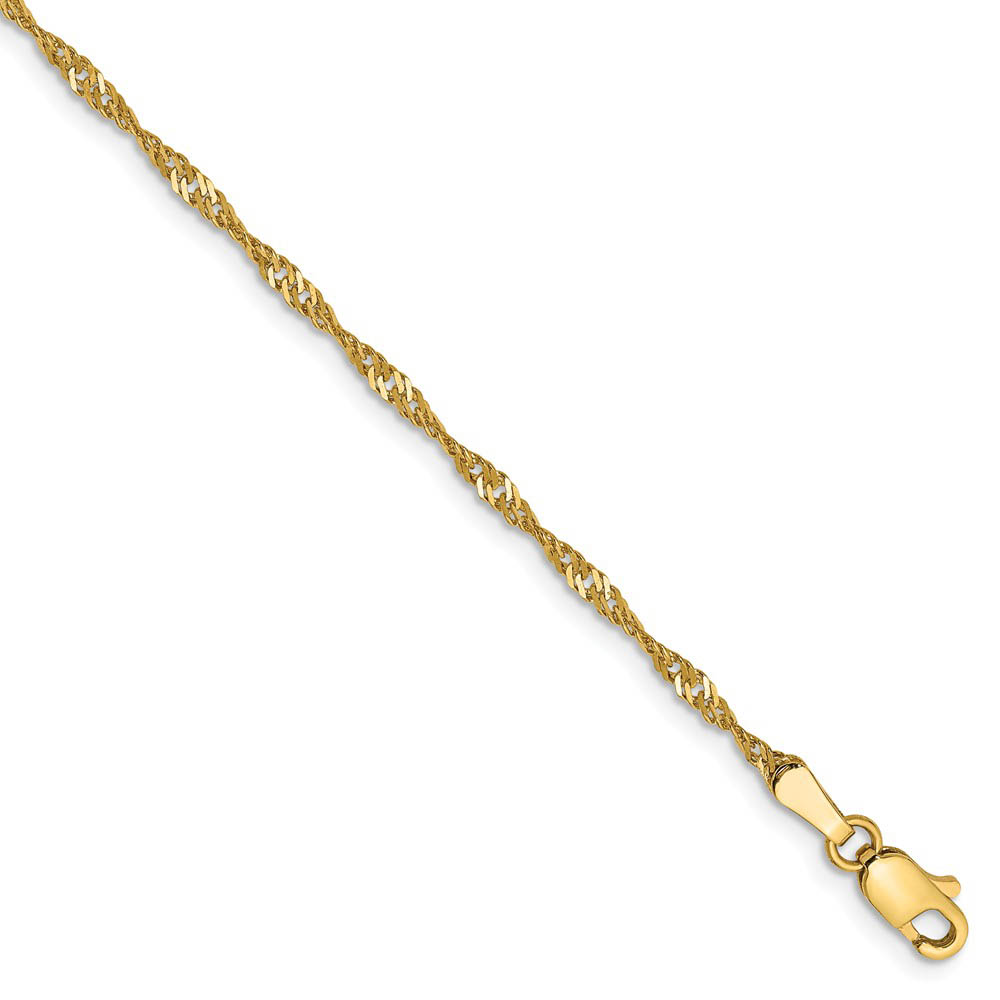 1.7mm, 14k Yellow Gold, Singapore Chain Anklet, 9 Inch