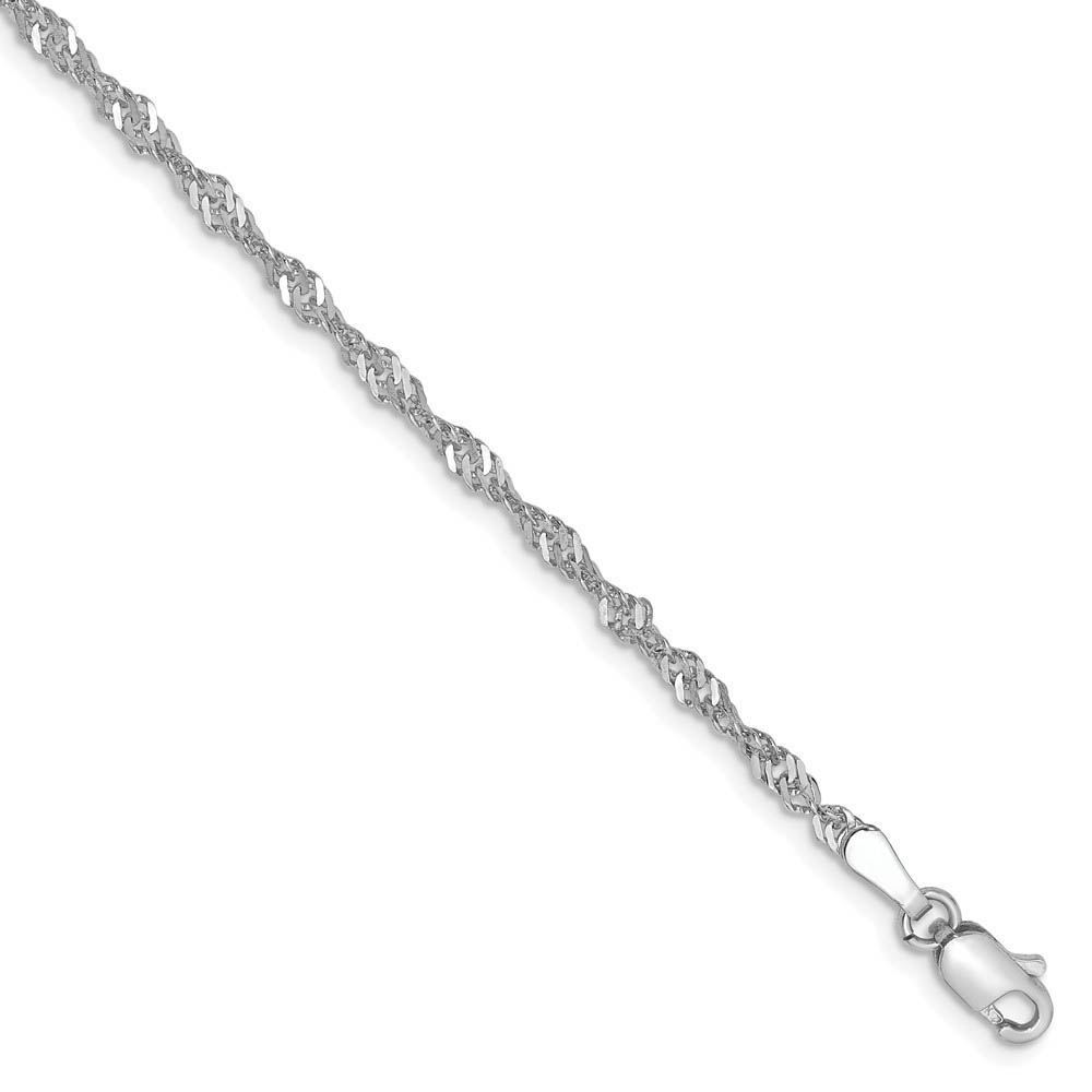 2mm, 14k White Gold, Diamond Cut Singapore Chain Bracelet