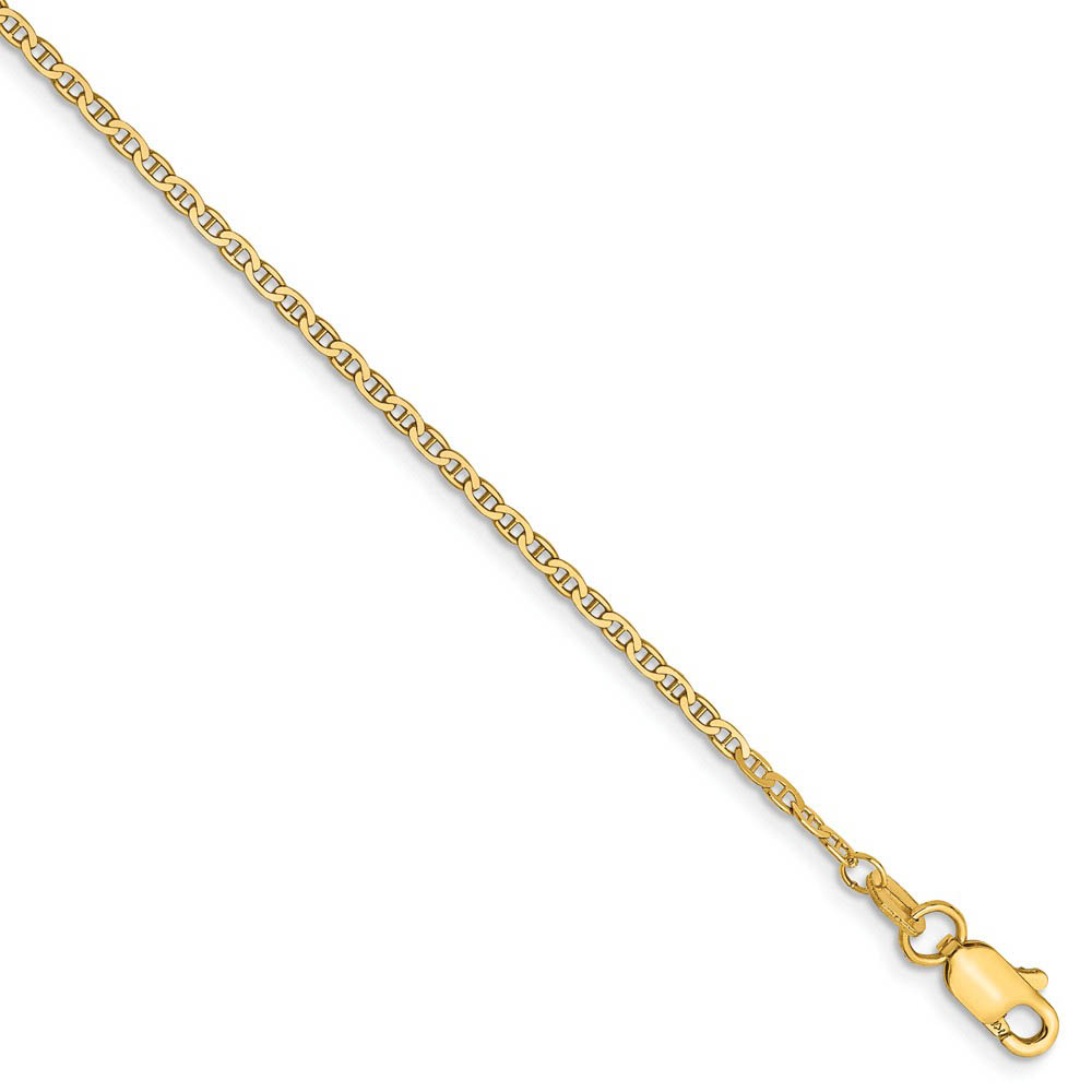 1.5mm, 14k Yellow Gold, Solid Anchor Link Chain Anklet, 9 Inch