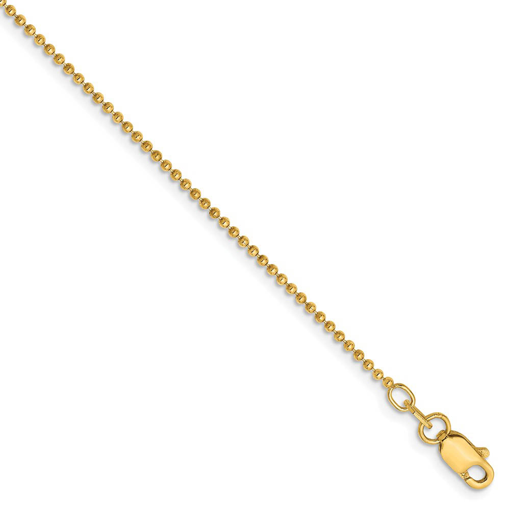 1.2mm, 14k Yellow Gold, Diamond Cut Hollow Ball Chain Anklet, 9 Inch