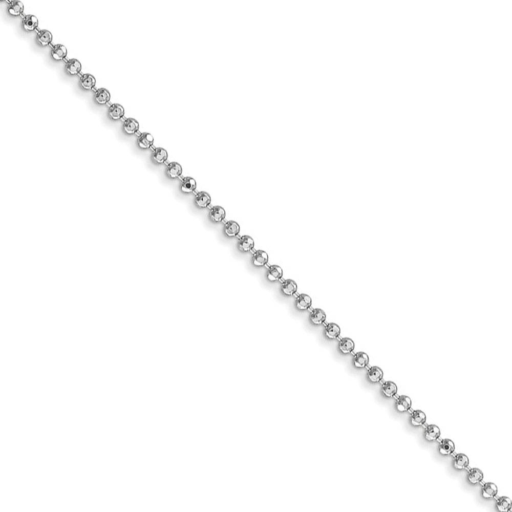 1.2mm, 14k White Gold, Diamond Cut Hollow Bead Chain Necklace