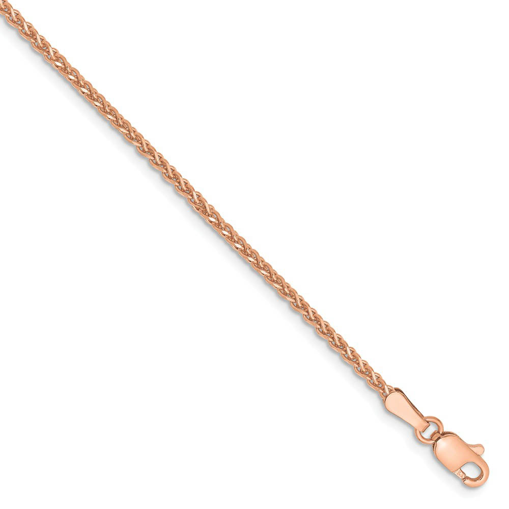 1.4mm, 14k Rose Gold, Diamond Cut Solid Spiga Chain Bracelet