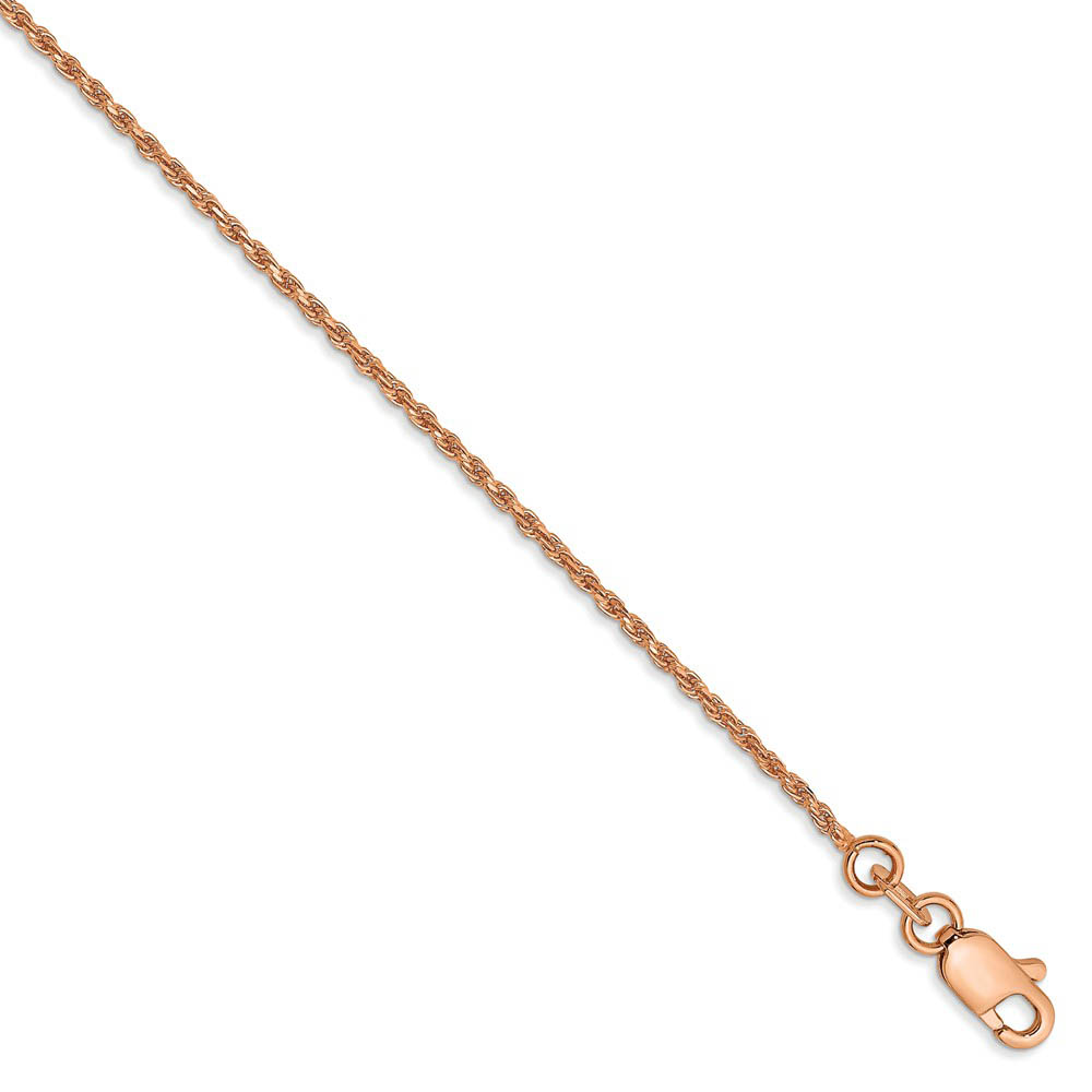 1mm, 14k Rose Gold, Diamond Cut Solid Rope Chain Bracelet
