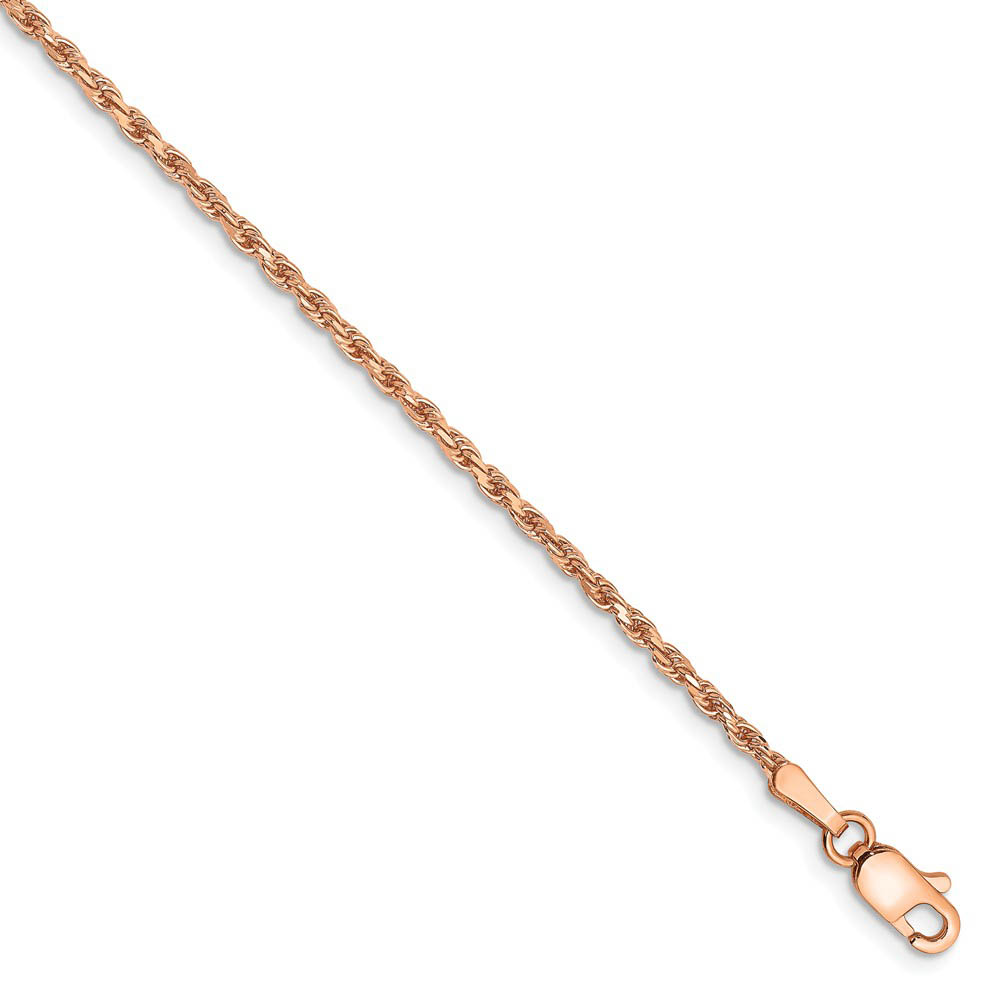 1.8mm, 14k Rose Gold, Diamond Cut Solid Rope Chain Anklet